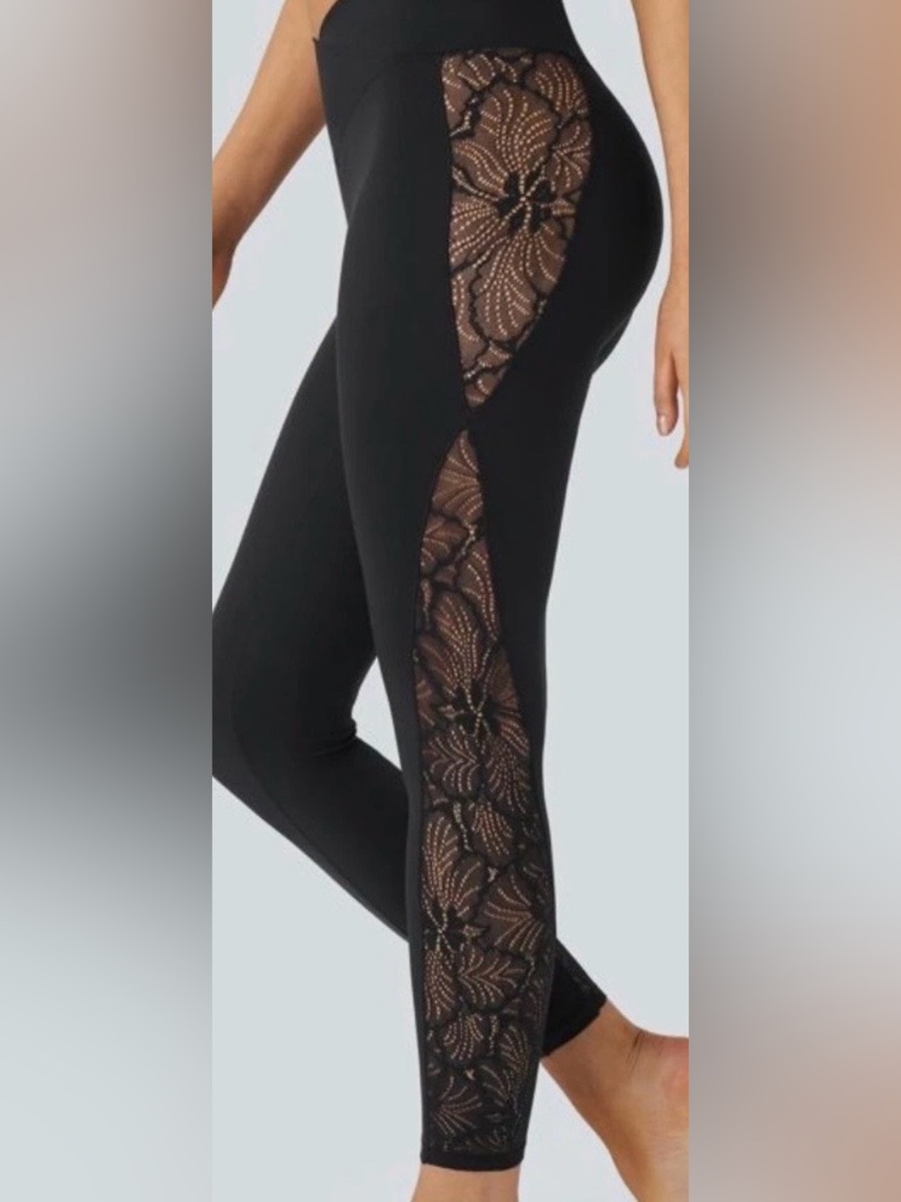 Halara Black Floral Side Lace Crossover Leggings Size Large (read description)